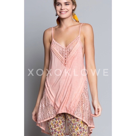 POL Coral V Neck Lace Cami Tank Top - Picture 7 of 10